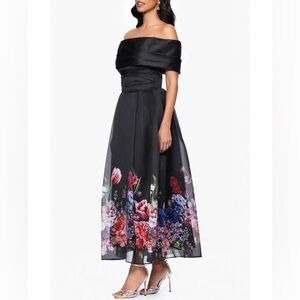 Betsy & Adam Black Long Sleeve Gown